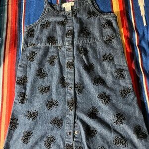 Chic Denim Dress with Black butterfly decoration
